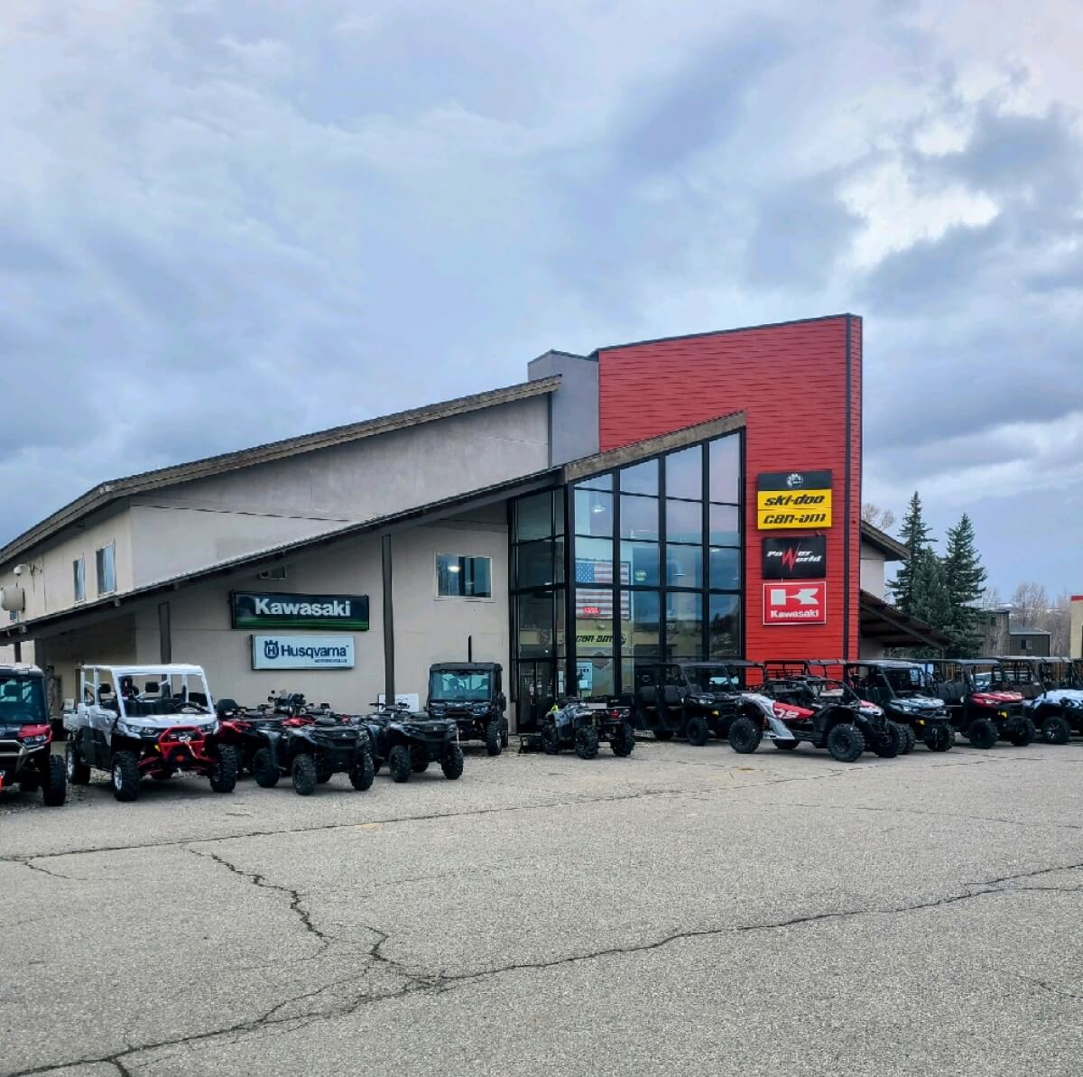 A dealership showcases a variety of off-road vehicles and ATVs in Grand County Colorado.